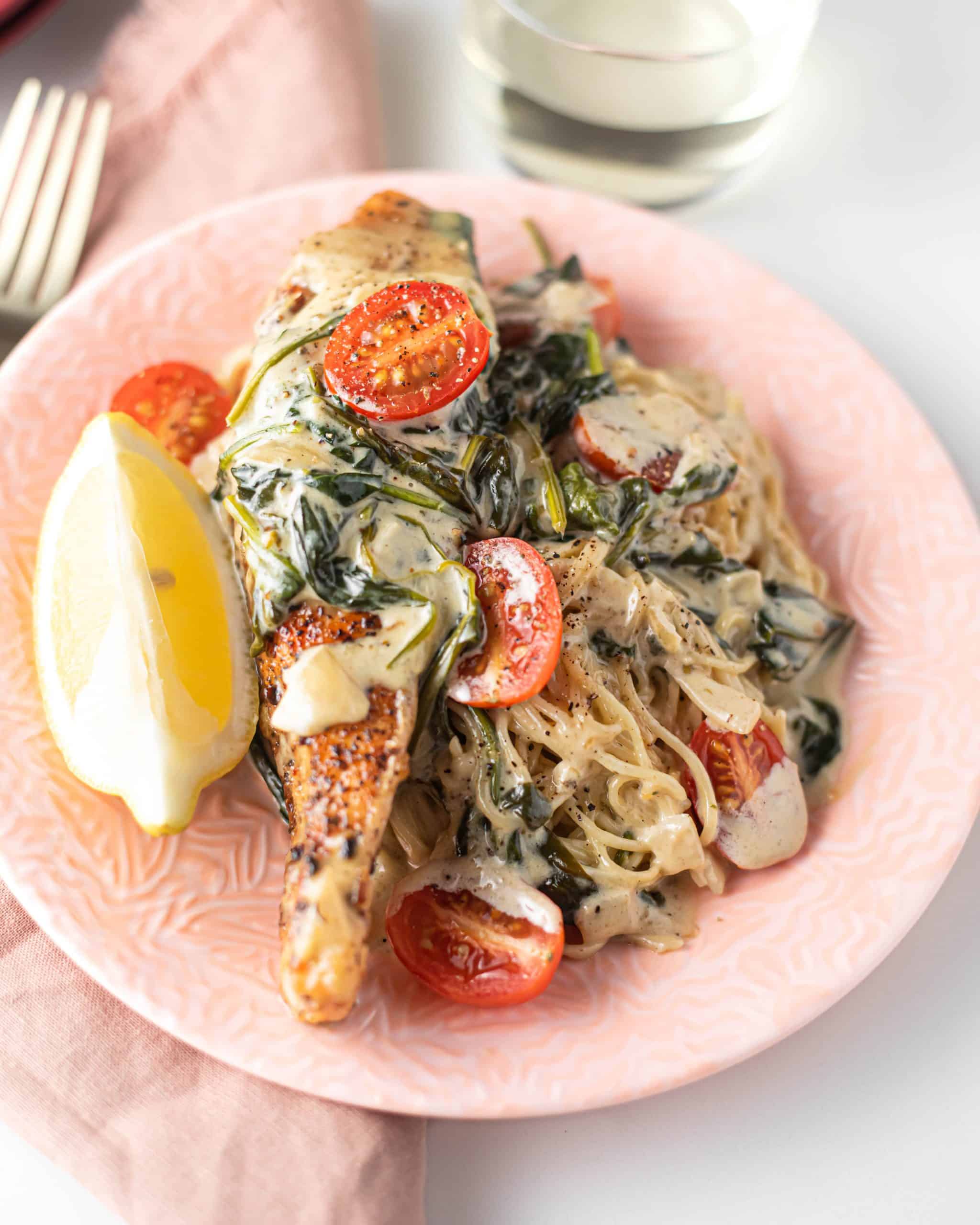Creamed spinach over Salmon