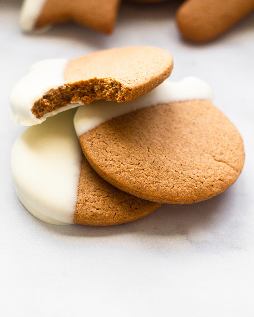 White chocolate dipped gingerbread cookies