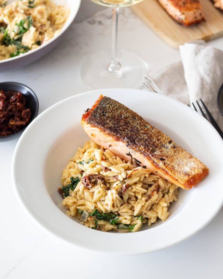 Creamy Parmesan Orzo and Salmon